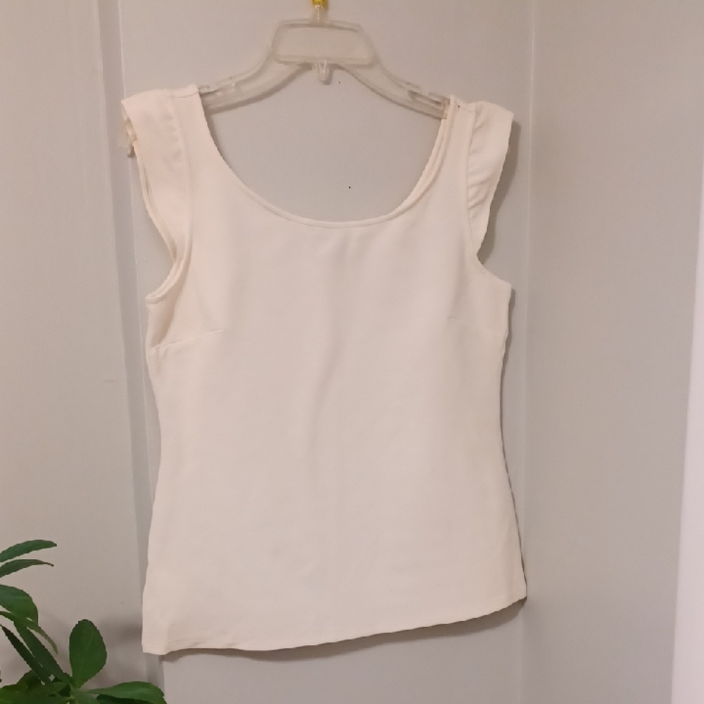 Ann Taylor Sz M, Creamy White, Ruffle Sleeve Tank Top